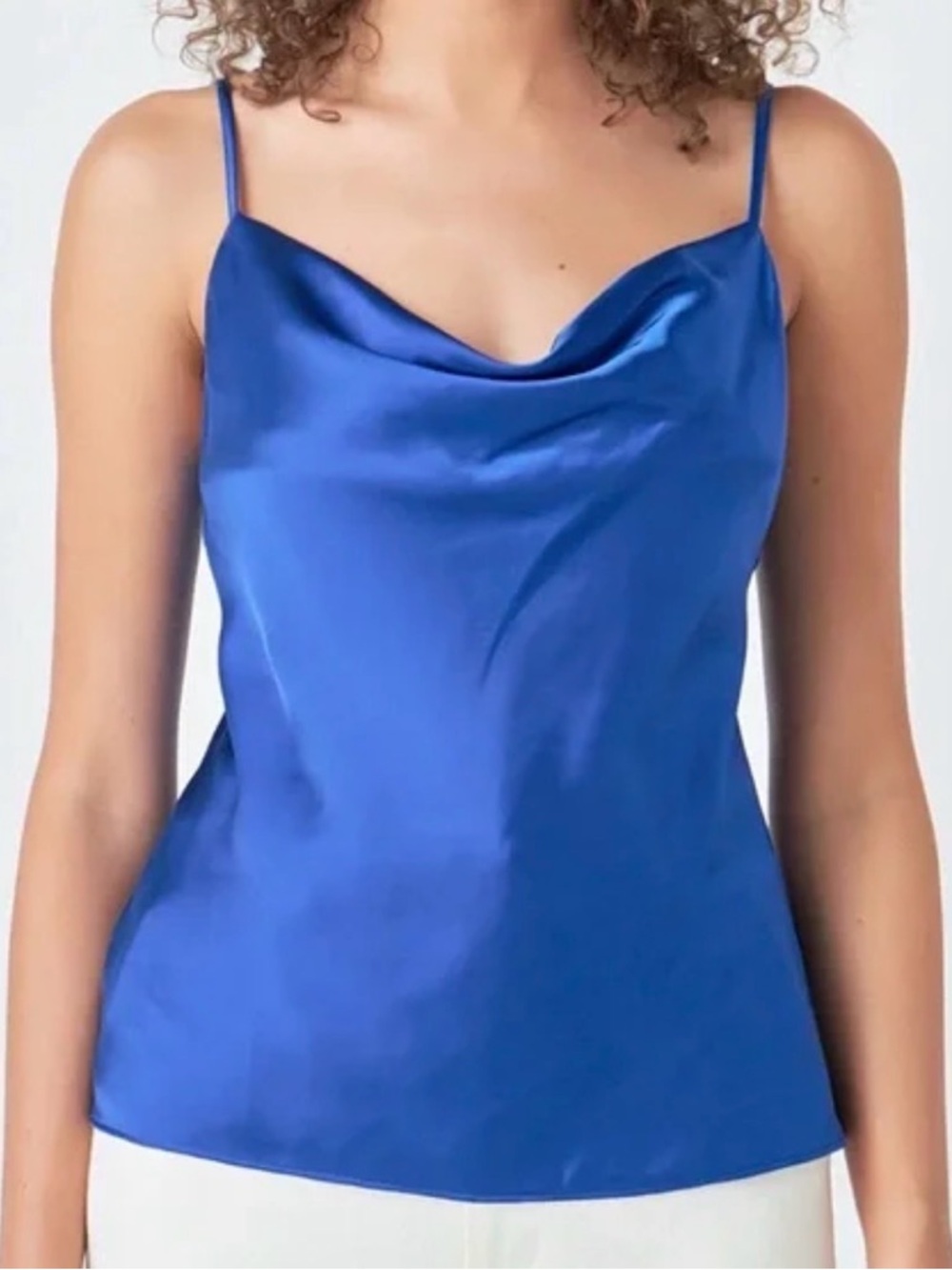 Express Satin Cowl Neck Cami - Blue